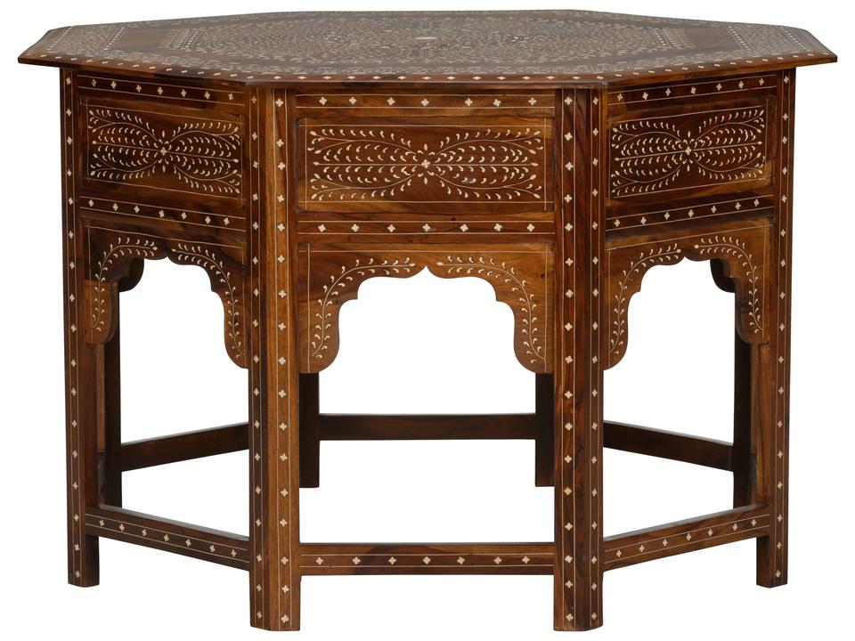 Aryana Wood Inlay Center Table in Brown and Cream