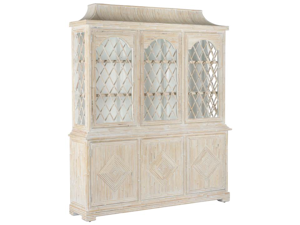 Lyford Cay Whitewashed Bamboo Breakfront with Chinoiserie Details