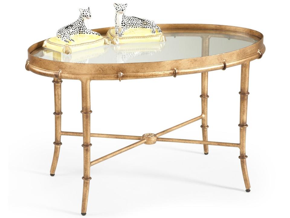 Gold Bamboo Cocktail Table with Clear Glass Top