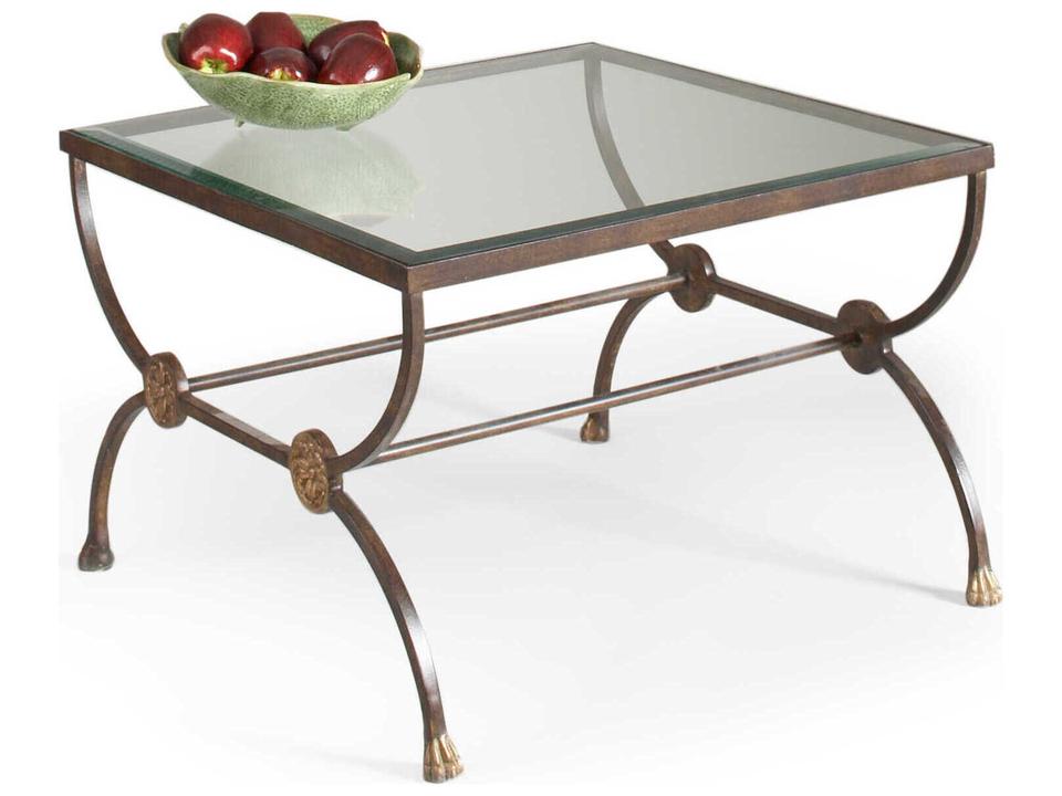 Martin Square Glass Coffee Table in Bronze with Gold Accents