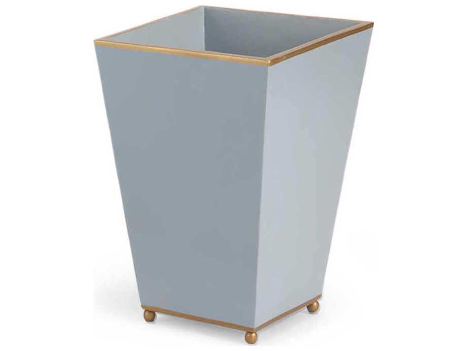 Square Wastebasket Pastel Blue with Gold Accents