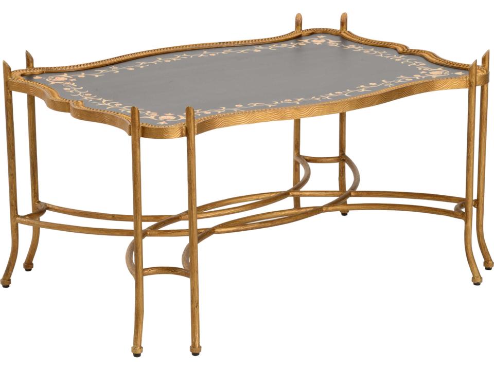 Jacob II Rectangular Coffee Table with Hand Painted Black Top and Antique Gold Iron Base