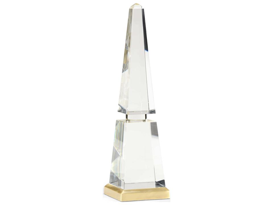 Lisa Kahn Large Crystal Obelisk with Brass Base