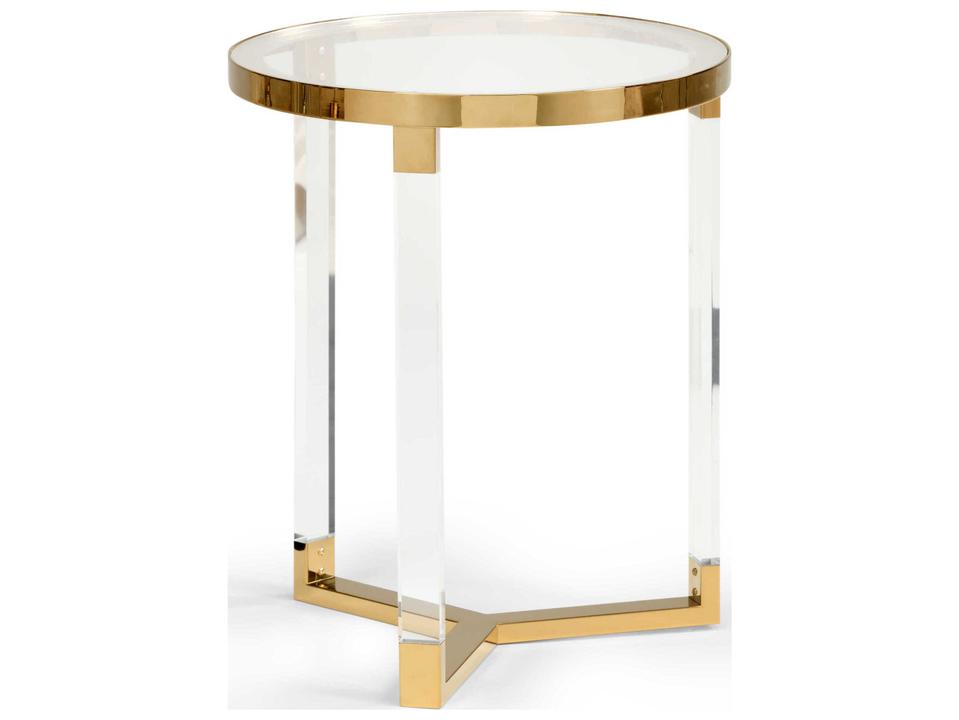 Moravian Round Glass Clear Gold Side Table (Lg)