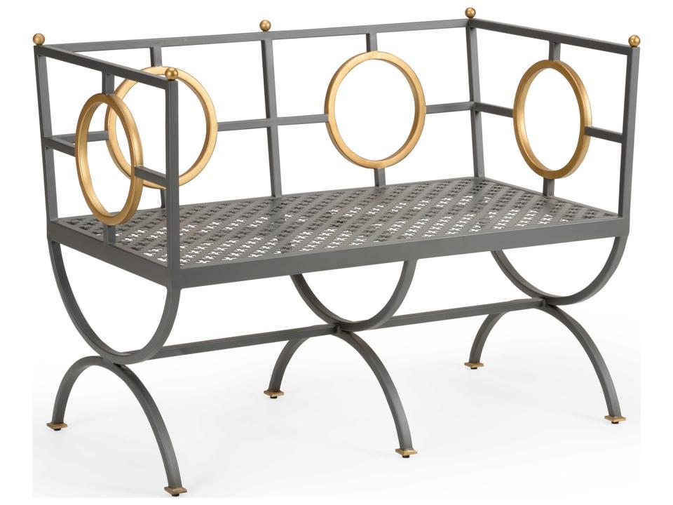 Douglas Freeman Accent Bench in Dark Steel with Gold Accents