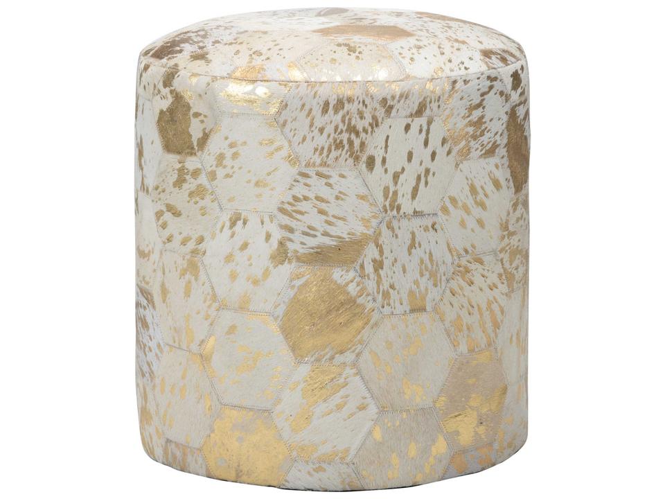 Lux Genuine Leather Hair on Hide Pouf in Gold and White