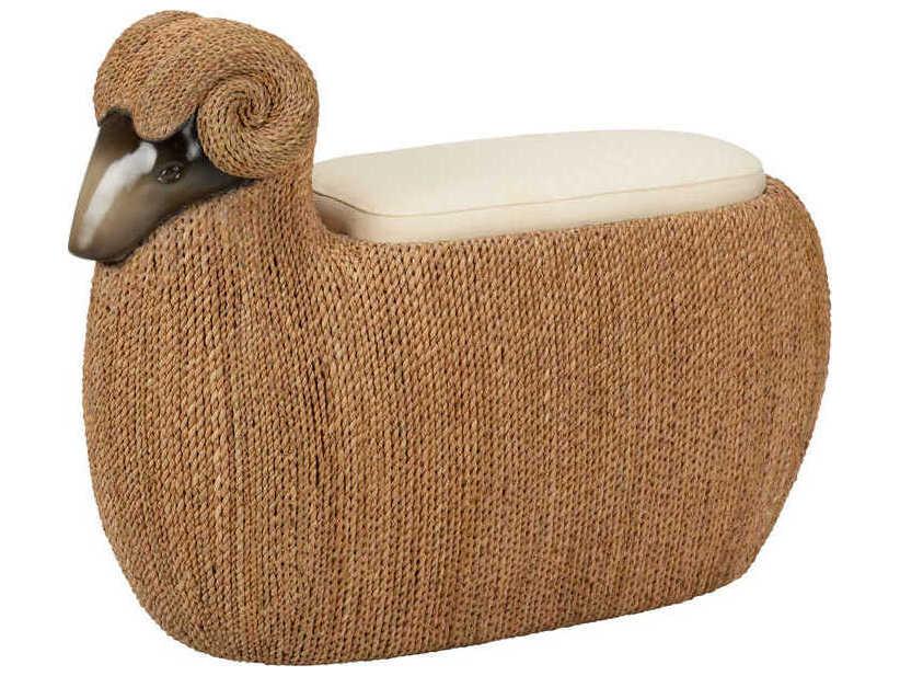 Ram Braided Seagrass Accent Stool with Muslin Seat