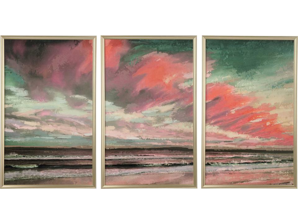 Tangerine Coast Triptych Giclee on Canvas Wall Art Green Pink