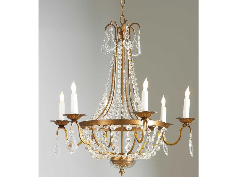 6-Light Empire Chandelier in Gold with Clear Crystals