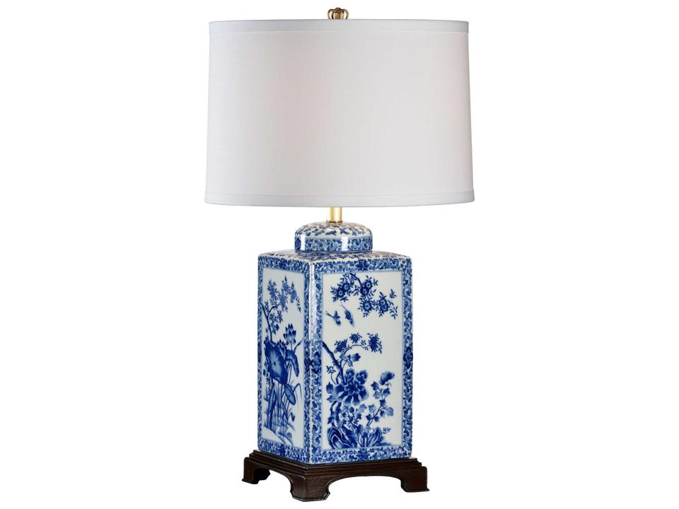 Lotus Hand Painted Blue Porcelain Table Lamp