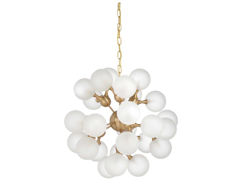 27-Light Manhattan Chandelier with Antique Brass Frame and Milk Glass Globes