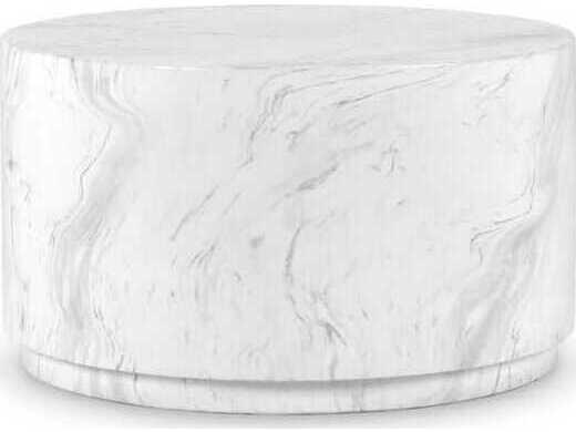 Classic Home Arlette 32-Inch Round Concrete Coffee Table in White