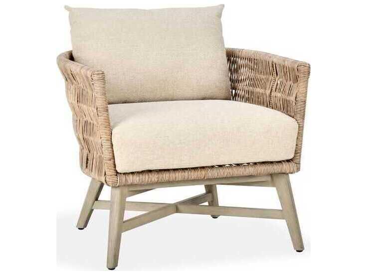 Collins Mahogany Wood Lounge Chair with Sand Olefin Cushions