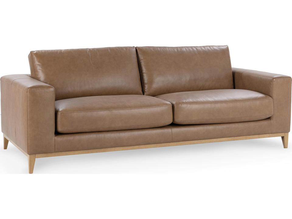 Donovan 3-Seat Mid-Century Modern Top Grain Leather Sofa in Tan