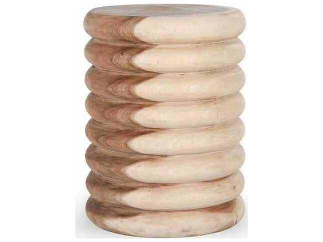 Gala Round End Table in Two Tone Natural Wood