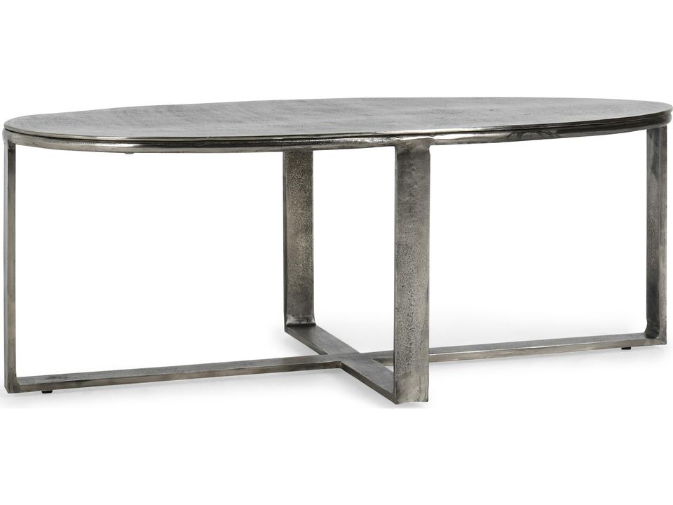 Flores Oval Coffee Table in Cast Aluminum with Nickel Finish