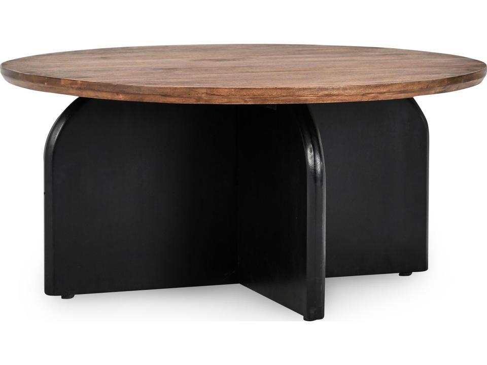 Penelope Round Solid Mango Wood Coffee Table in Natural Brown