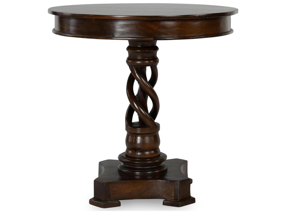 Isabella Round Wood End Table in Dark Brown
