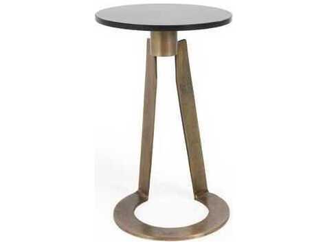 Leyton Round Accent Table with Black Marble Top and Brass Finish