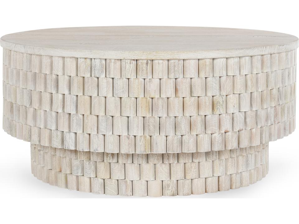 Norwood 40 Inch Round Coffee Table Cream Finish Mango Wood