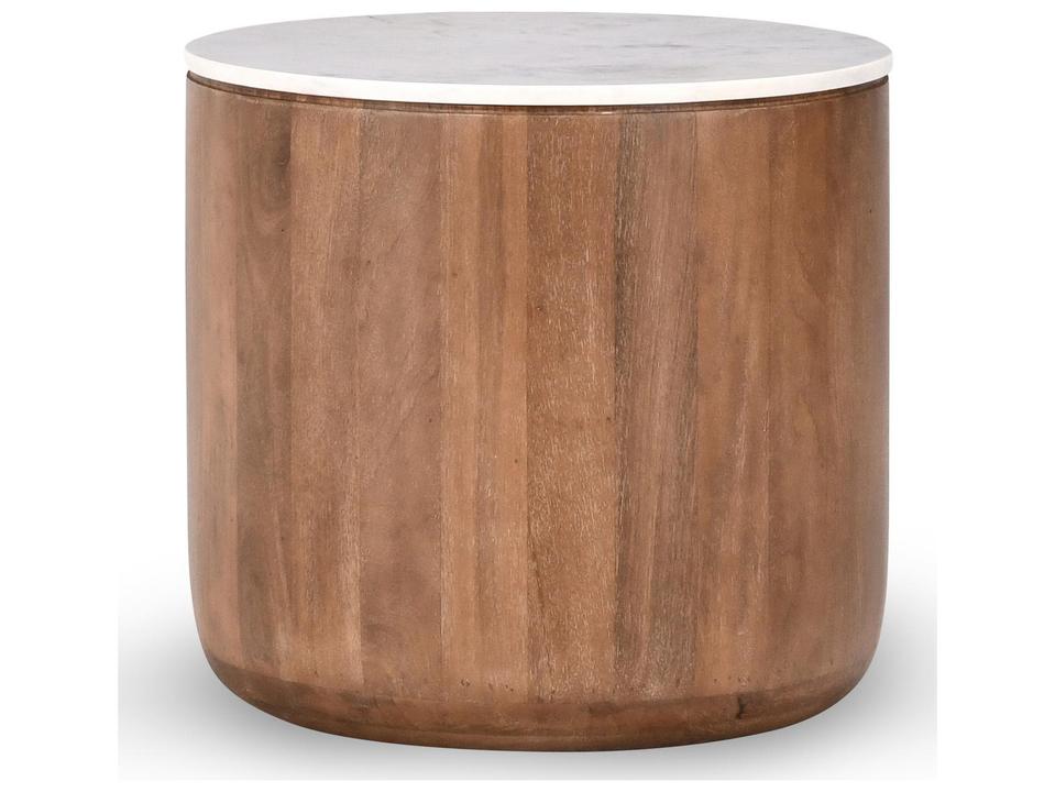Josie Round End Table with Marble Top and Mango Wood Base