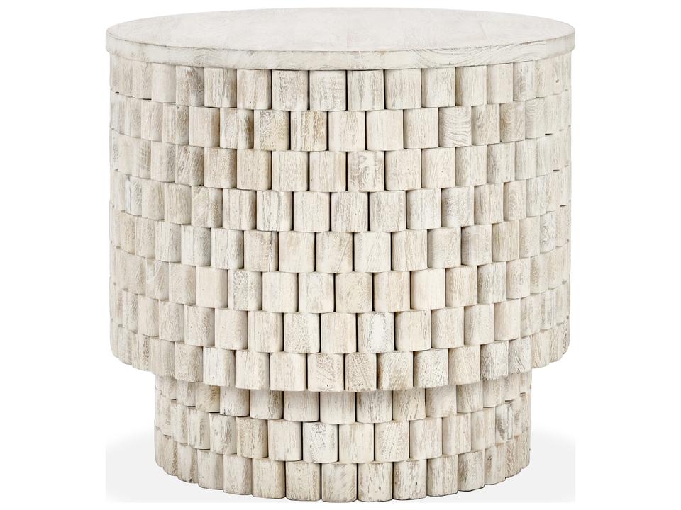 Norwood Round End Table in Cream Mango Wood