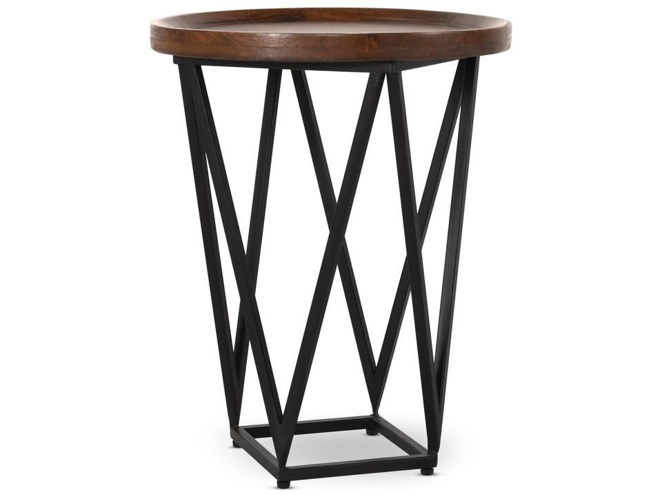 Lamar Round Mango Wood End Table with Iron Base in Medium Brown