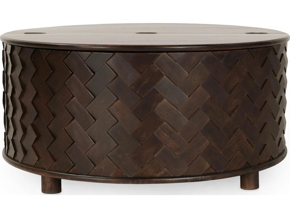 Shira Round Storage Coffee Table in Kona Brown Mango Wood