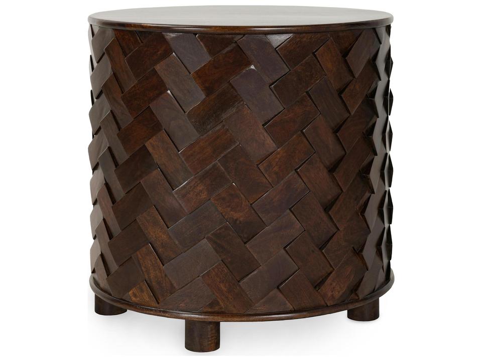 Shira 24-Inch Round Wood End Table in Kona Brown