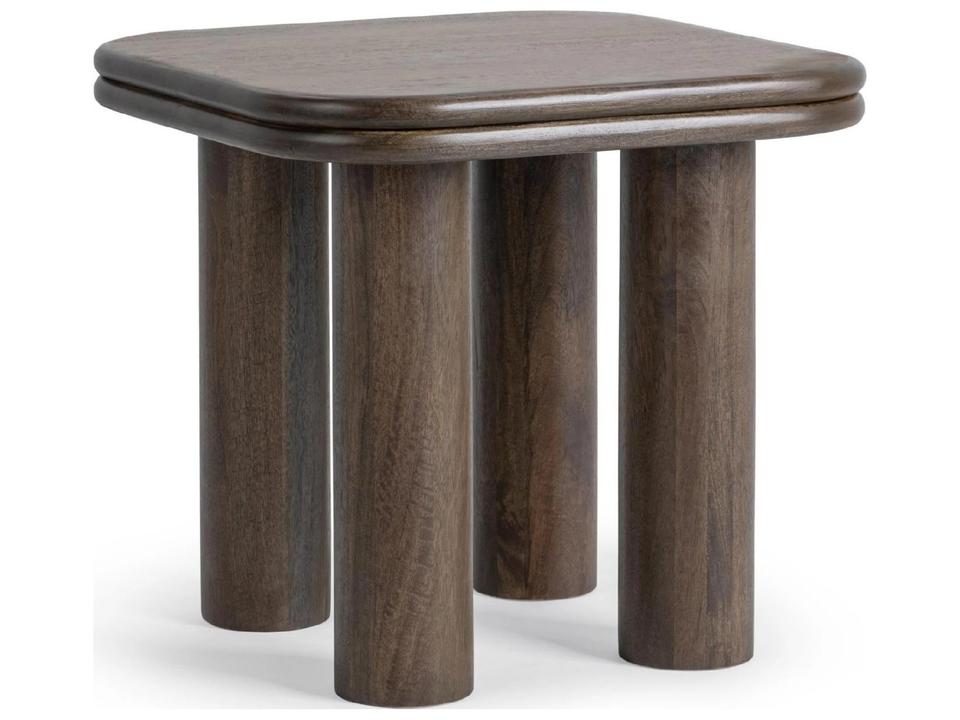 Miranda Square Wood End Table in Cocoa Brown Mango Wood
