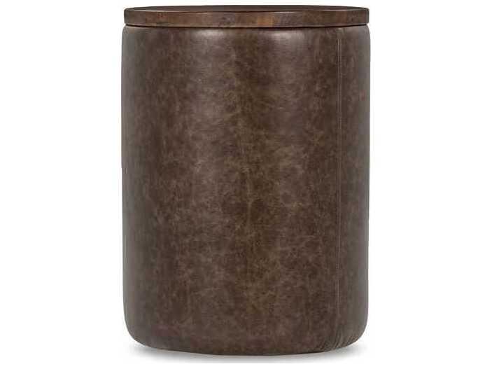 Andra Round Wood End Table with Leather Wrapped Base