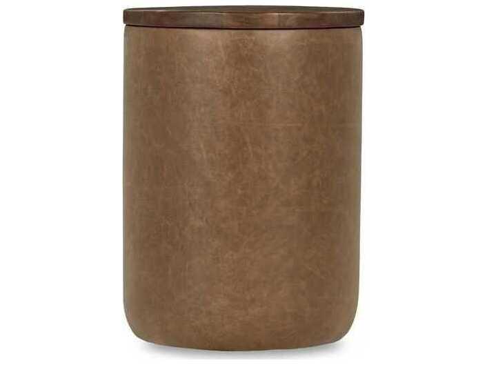 Andra Round End Table Mango Wood with Sedona Brown Leather