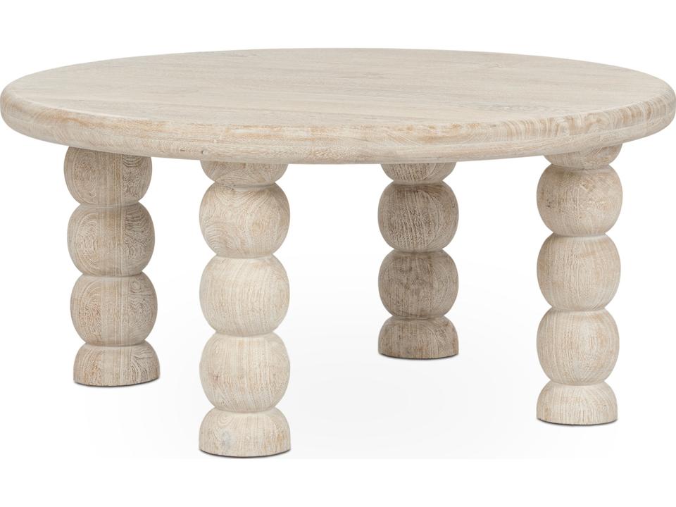 Adir Round Coffee Table White Washed Solid Mango Wood