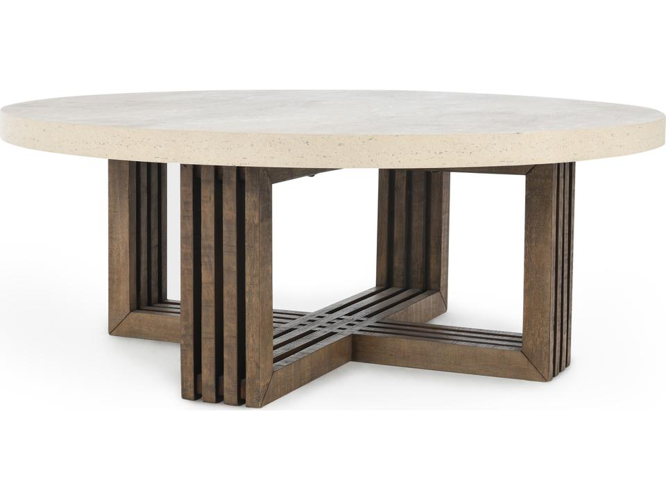 Aspen 47-Inch Round Coffee Table in Antique White and Distressed Brown