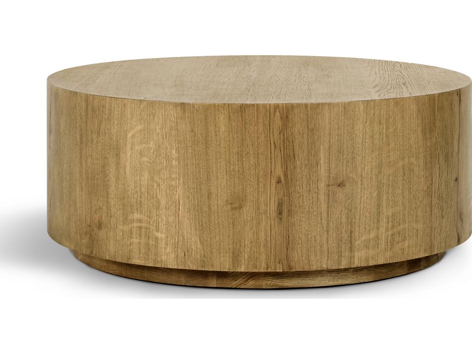 Layne 42 Inch Round Coffee Table in Light Brown with Casters