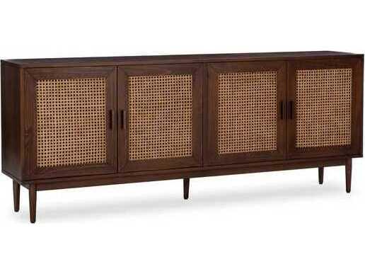 Edris 79-Inch Reclaimed Pine Wood Sideboard with Cane Doors in Walnut