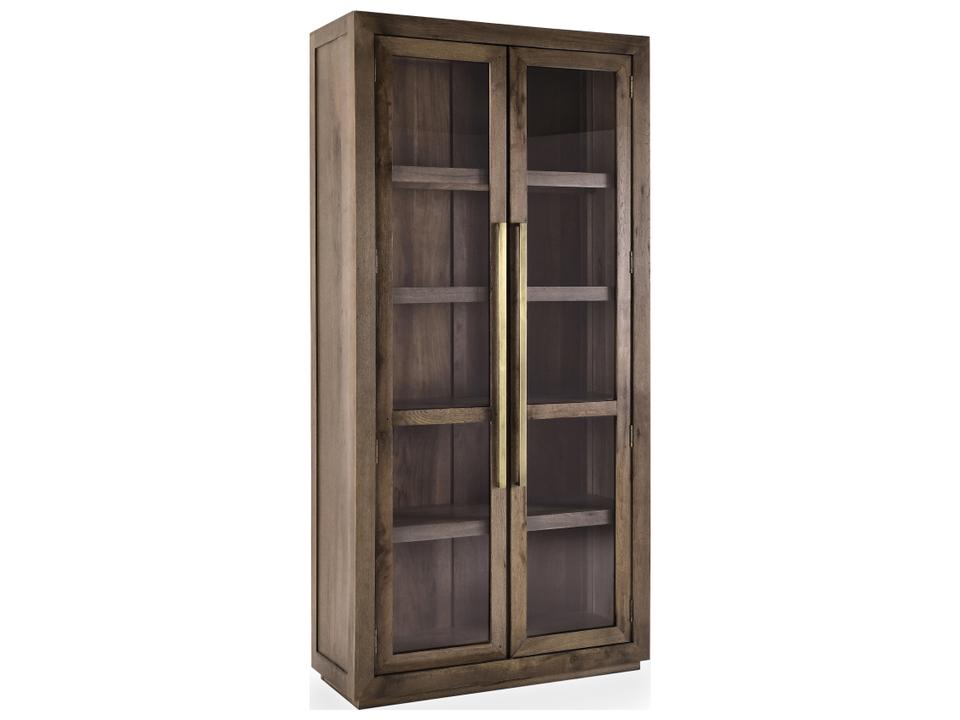 Bradley Tall Cabinet in Dark Oak Wood with Glass Doors