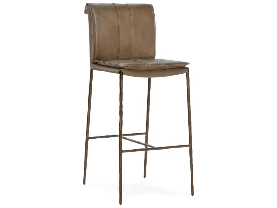 Mayer 30-Inch Tan Top Grain Leather Bar Stool with Hammered Iron Legs