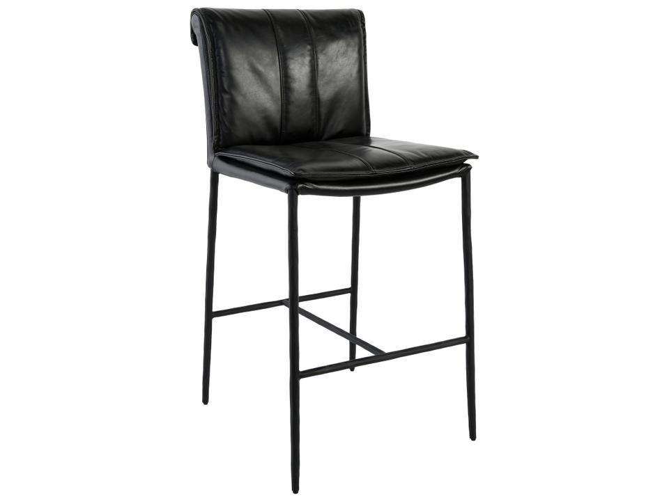 Mayer 26 Inch Top Grain Leather Counter Stool in Black with Hammered Iron Legs