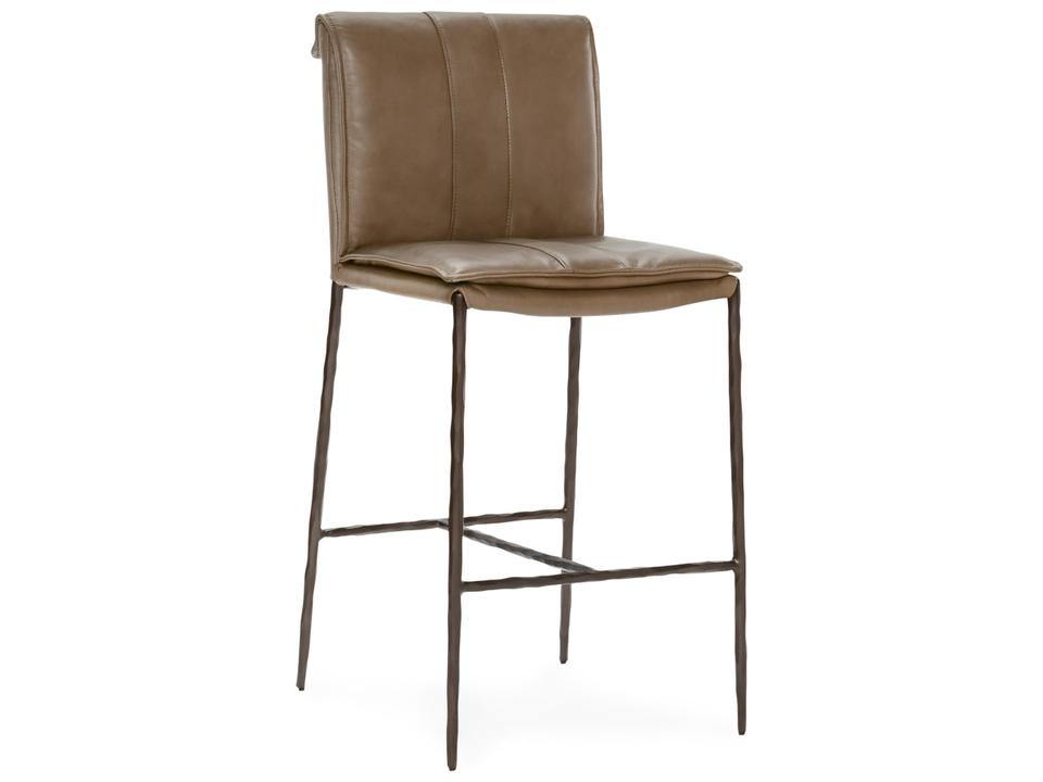 Mayer 26-Inch Counter Stool in Tan Top Grain Leather with Hammered Iron Legs