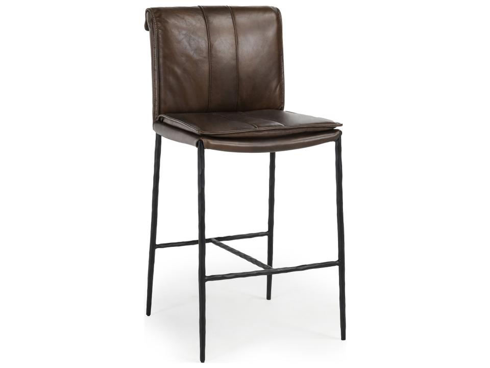 Mayer 26-Inch Counter Stool in Antique Brown Leather with Rolled Back