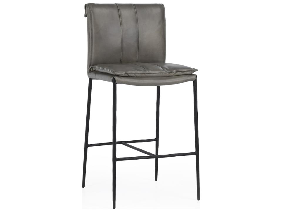 Mayer 26-Inch Gray Leather Counter Stool with Hammered Black Metal Legs