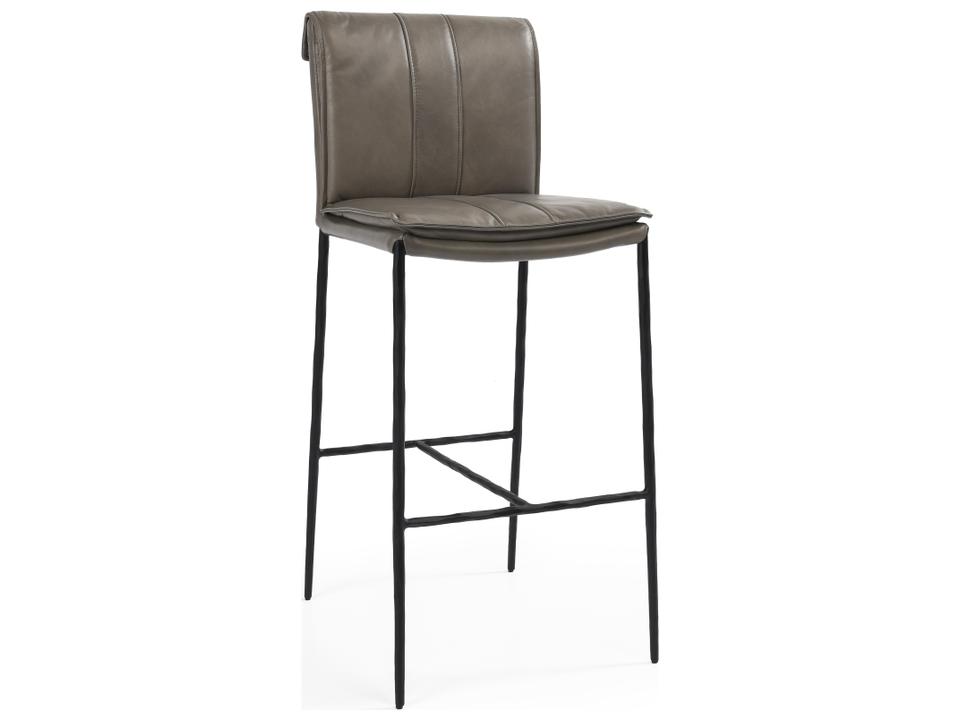 Mayer 30-Inch Bar Stool Gray Leather Hammered Black Metal