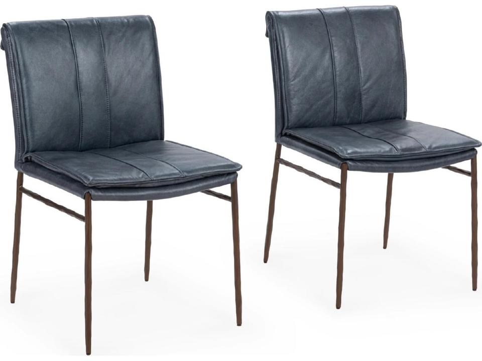 Mayer Blue Top Grain Leather Armless Dining Chair Set of 2