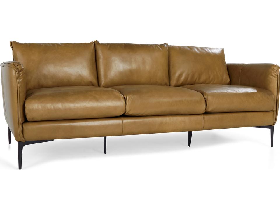 Abigail 3-Seat Top Grain Leather Sofa in Tan Brown