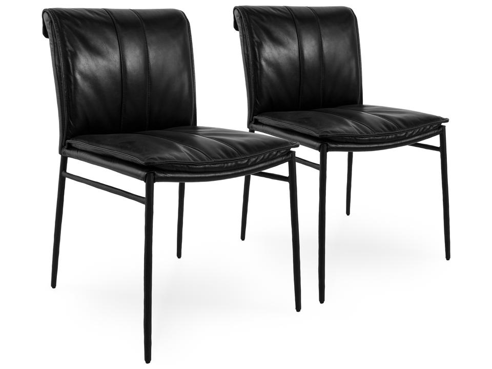 Mayer Upholstered Dining Side Chair Set of 2 in Jet Black Top Grain Leather
