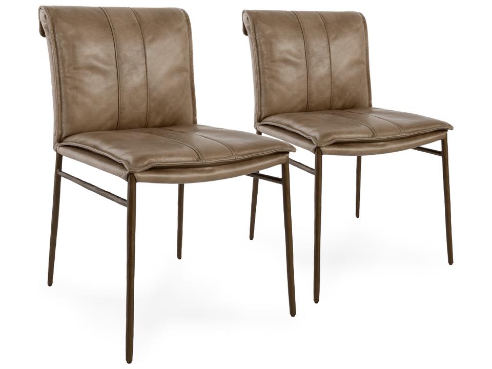 Mayer Leather Dining Side Chair with Hammered Iron Legs Set of 2