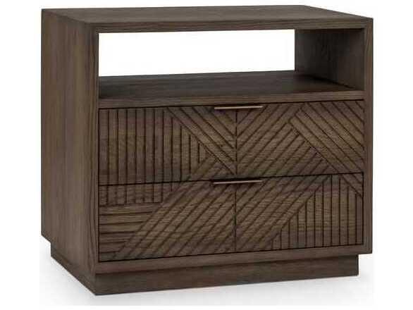 Santa Clara 2-Drawers Brown Oak Wood Nightstand with Geometric Carving