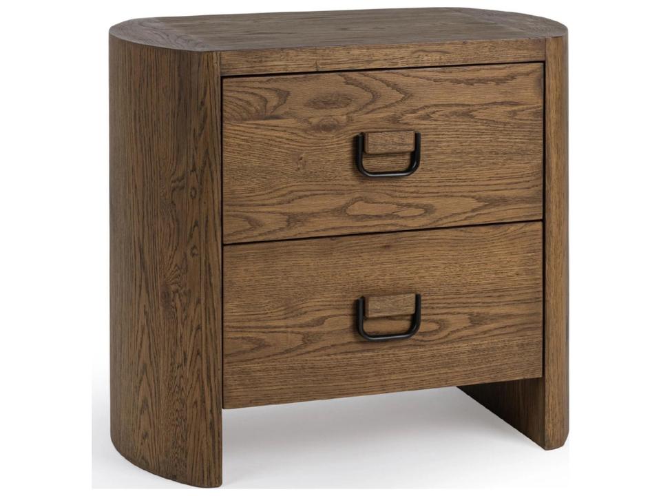 Kyrie 2-Drawer Oak Wood Nightstand in Tawny Brown