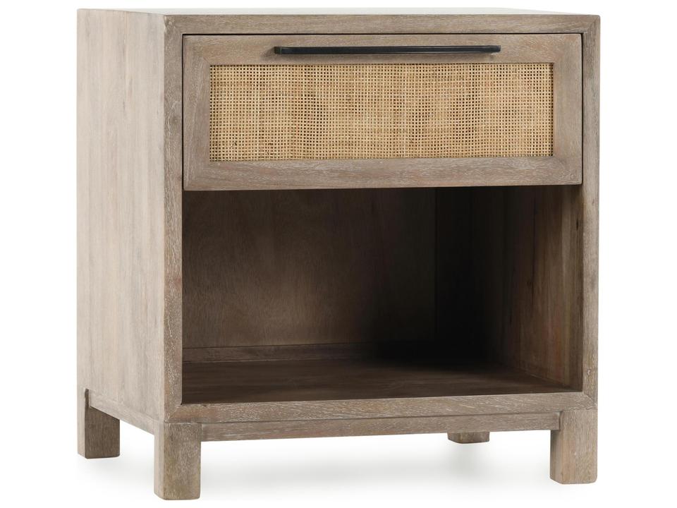 Jensen 1-Drawer Mango Wood and Cane Nightstand in Taupe